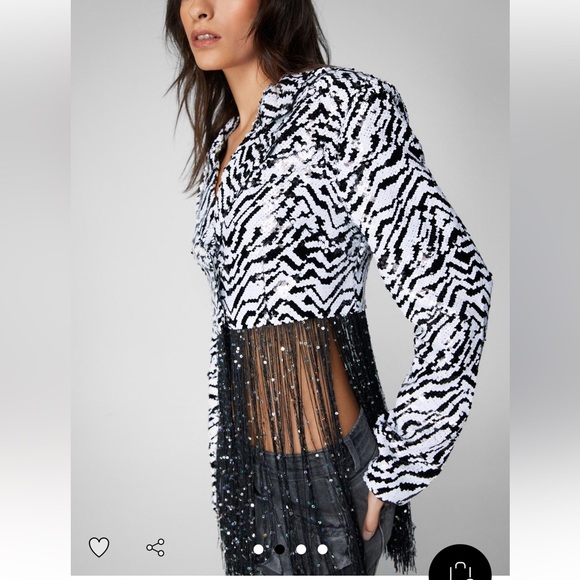 Nasty gal sequin zebra fringe crop blazer - Picture 2 of 4